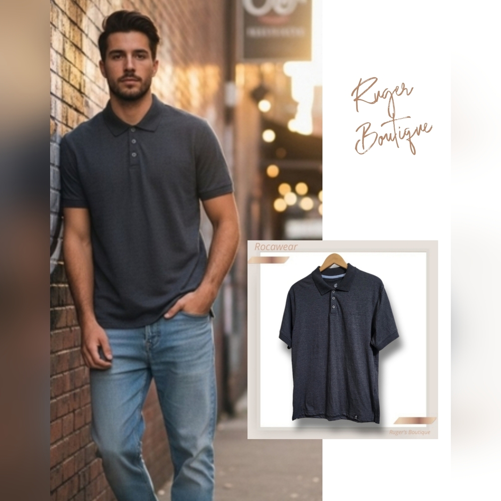 🌿Rocawear Men's Large Dark Gray Polo 1/4 Button Short Sleeve Pullover NWT Urban